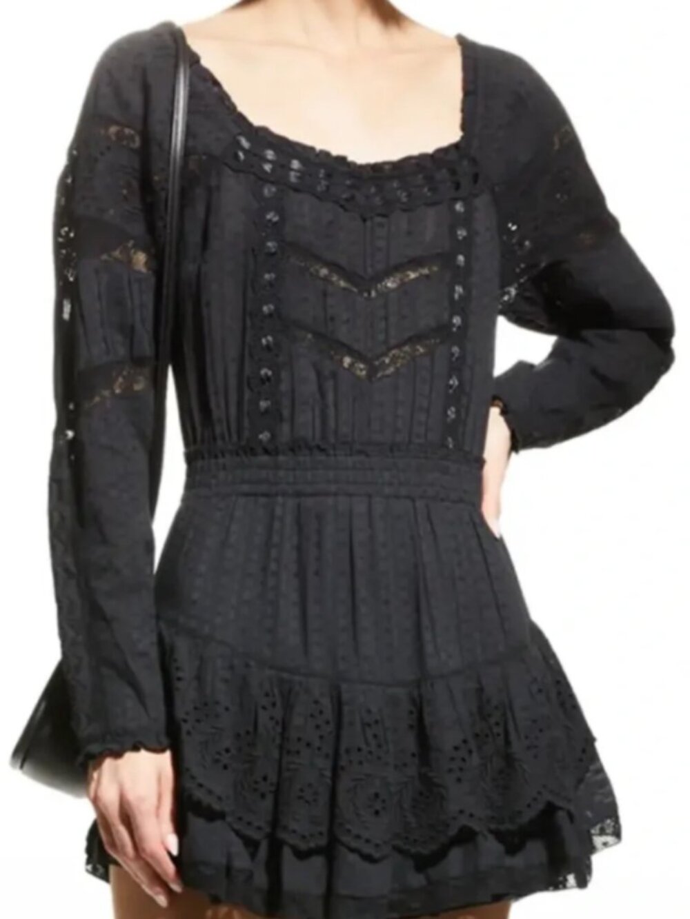 ✨ LoveShackFancy "Sanaya" Black Cotton Eyelet Lace Mini Dress Size S✨